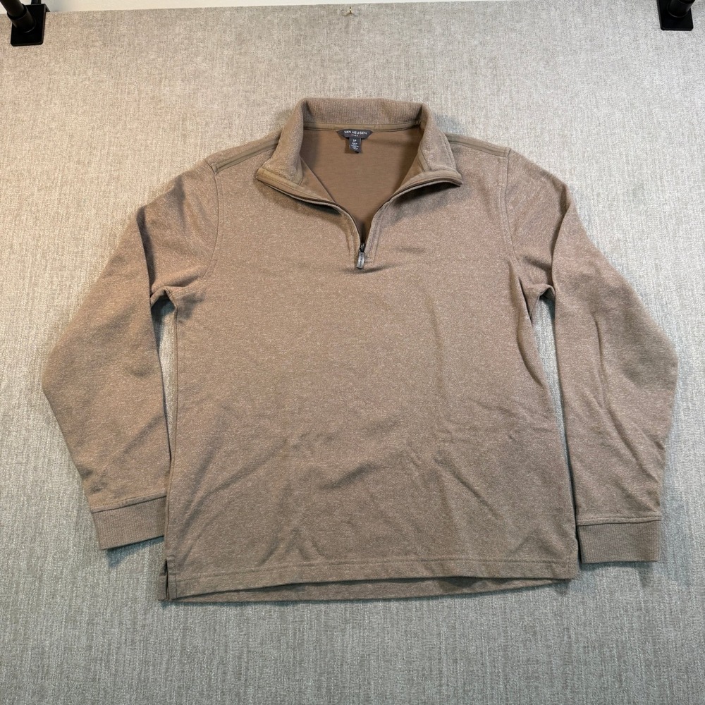 Van Heusen Flex Mens Small Brown Heather Quarter Zip Pullover Sweater